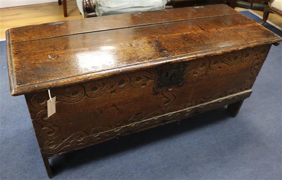 An oak six-plank coffer W.114cm